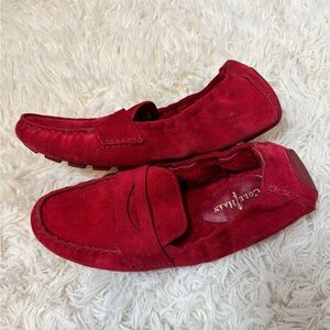 Cole Haan Red Suede Shearling-Lined Penny Loafers | Driving Shoes Size 9